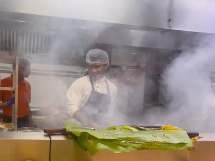 The kitchen at Madras Mandir Cafe preparing tiffin